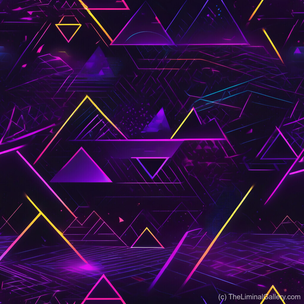 A glowing geometric composition inspired by retro 80s synthwave aesthetics, radiating bold neon energy.